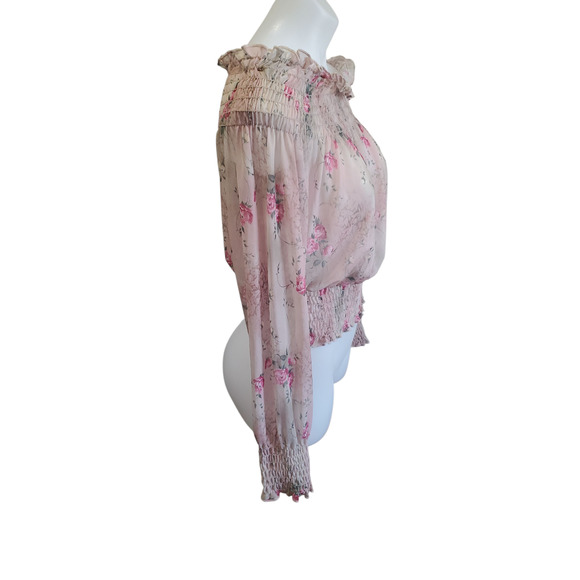 Y2K Forever 21 Sheer Floral Fairy Goth Romantic Shirred Off-Shoulder Top L - Picture 5 of 9